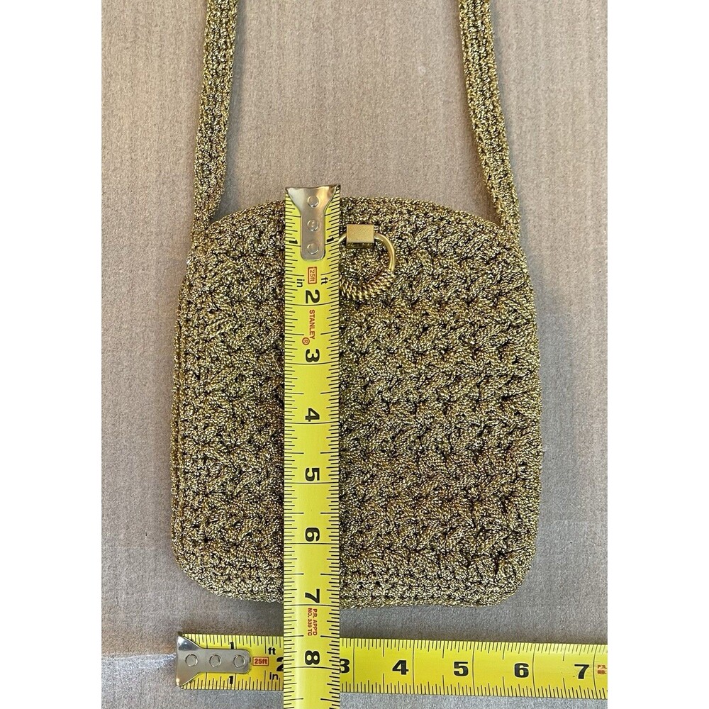 Vintage 1960s Magid Italy Crochet Satin Evening Clutch Gold Woven Handle Bag - Picture 7 of 13